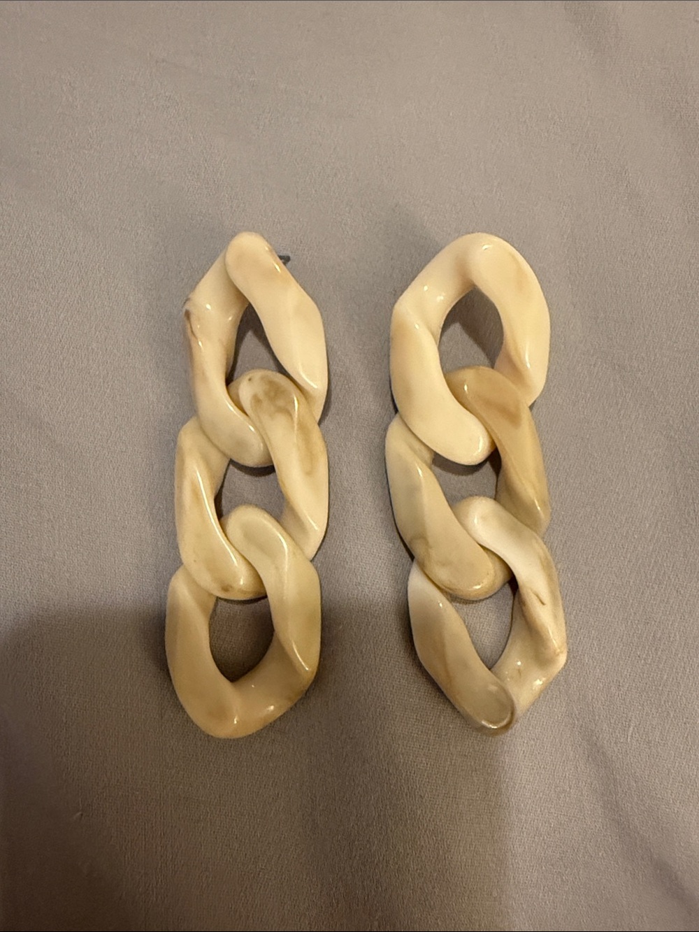 Ivory Chain Link Drop Earrings - Neutral Tone